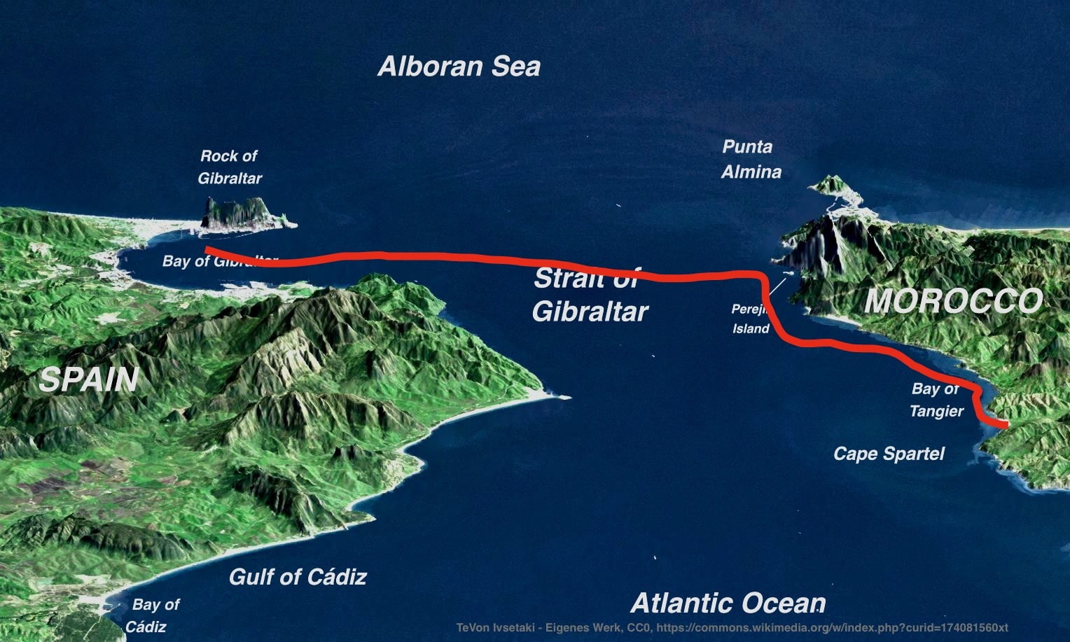 Satellitenbild der Straße von Gibraltar